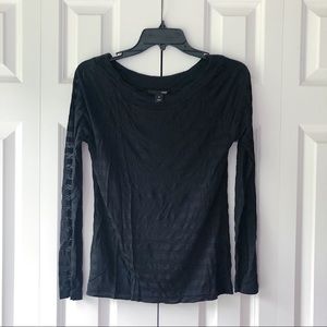 H&M Striped Mesh Black Long Sleeve Blouse